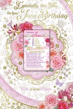 a card that says ' especially for you on your june birthday '