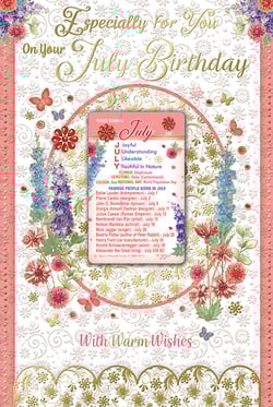 a card that says ' especially for you on your july birthday '