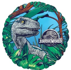 a jurassic world balloon with a dinosaur on it