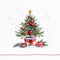 a christmas tree with gifts underneath it and a star on top