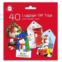 a package of luggage gift tags with metallic cord