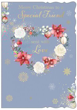 a christmas card that says merry christmas to a special friend sent with love