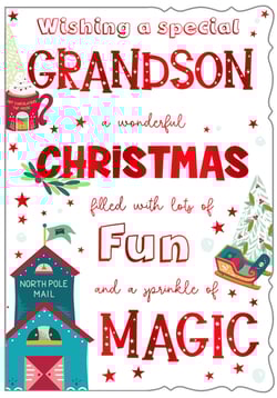 a christmas card wishing a special grandson a wonderful christmas filled with lots of fun and a sprinkle of magic