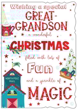 a christmas card wishing a special great grandson a wonderful christmas filled with lots of fun and a sprinkle of magic