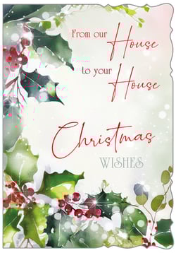 a christmas card that says from our house to your house