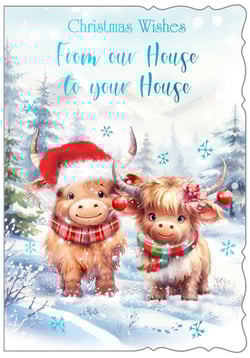 a christmas card that says christmas wishes from our house to your house