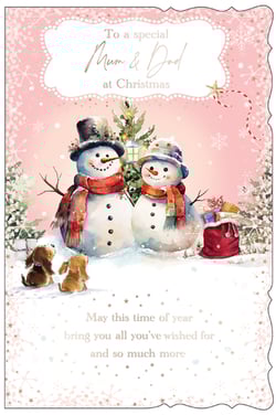 a christmas card that says to a special mum and dad at christmas