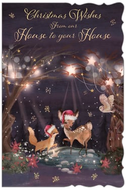 a christmas card that says christmas wishes from our house to your house