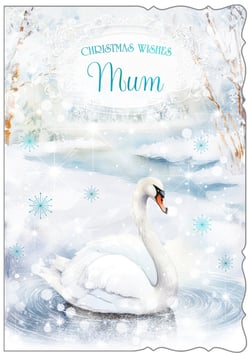 a christmas card with a swan and the words christmas wishes mum