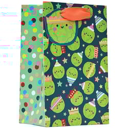 a gift bag with a pattern of cactus wearing party hats