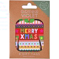 a box of merry xmas gift tags that are pre-strung