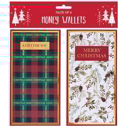 a pack of 4 money wallets that say merry christmas
