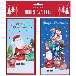 a pack of 4 money wallets that say merry christmas