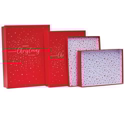 three red boxes that say merry christmas to you