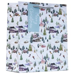 a christmas gift bag with a blue tag that says merry christmas