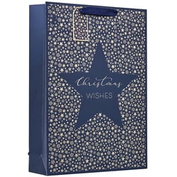 a blue christmas wishes bag with a star on it