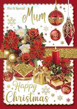 a red and gold christmas card for a special mum