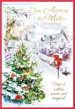 a christmas card that says from across the miles at christmas