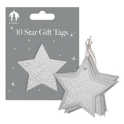 a package of 10 star gift tags with white stars on them