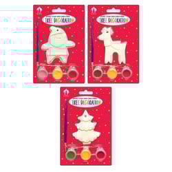 three packages of paint your own christmas tree decorations