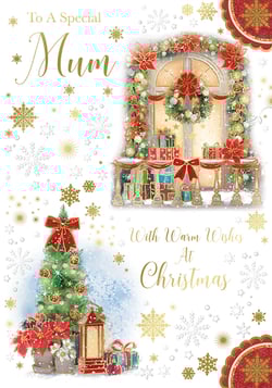a christmas card that says to a special mum with warm wishes at christmas