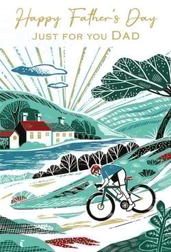 a happy father 's day card with a man riding a bike