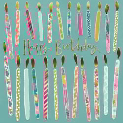 Brighten up your card selection with this delightful 'Open Birthday Female' design from the Great British Card Company. This charming card features a vibrant array of beautifully patterned candles, each adorned with unique stripes, polka dots, and floral motifs in a cheerful palette of pinks, teals, golds, and greens. The elegant golden 'Happy Birthday' script adds a touch of celebratory sparkle, making it a truly eye-catching choice.
Perfect for celebrating any special woman, this versatile card is sure to bring a smile to their face. Stock up effortlessly with our convenient pack of six cards (1x6), ensuring your shelves are always ready for those important birthday moments. A wonderful addition to any retail display!