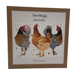a 500 piece puzzle of three chickens standing next to each other on a white background .