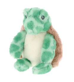 a green and white stuffed turtle with a brown shell