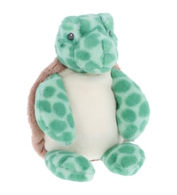 a stuffed turtle with a brown shell and green spots