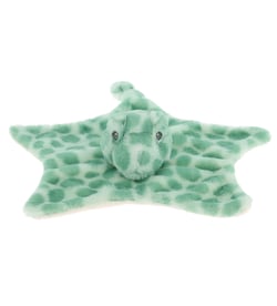 a stuffed animal with a green and white leopard print