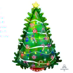a green christmas tree shaped balloon from anagram