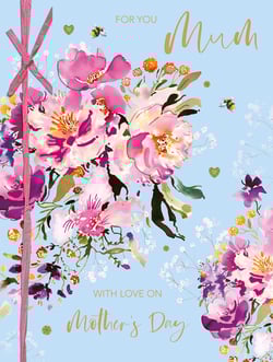 a mother 's day card with pink and purple flowers