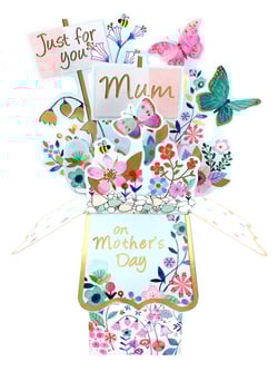 a pop up mother 's day card with flowers and butterflies
