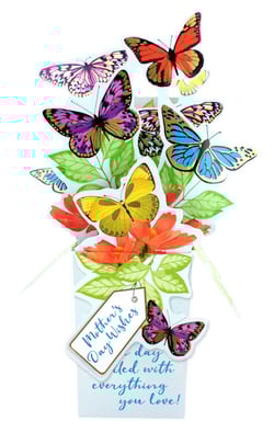 a mother 's day wishes card with butterflies and flowers