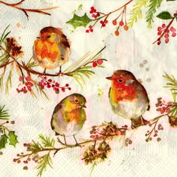 a napkin with birds and berries on it