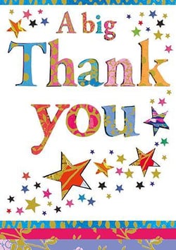 a colorful thank you card with stars and the words `` a big thank you '' .