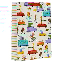 a binder with a pattern of animals riding cars