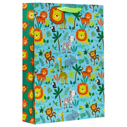 a gift bag with a pattern of animals on it