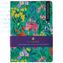 a green notebook with a purple band that says liliana on it