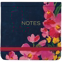 a notebook with pink and yellow flowers on a blue background .