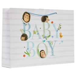 a baby boy gift bag with hedgehogs on it