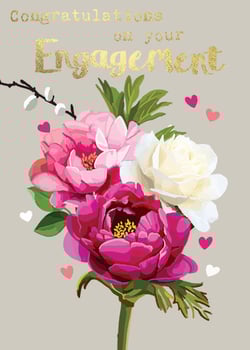 a congratulations on your engagement card with flowers and hearts