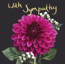 a card with a pink flower and the words with sympathy