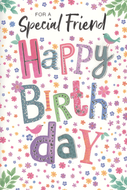 Celebrate special friendships with this charming 'Happy Birthday' card from Simon Elvin. Designed specifically for a female friend, this vibrant card features a delightful array of colourful, textured lettering for 'Happy Birthday', set against a cheerful backdrop of scattered flowers and sweet little birds. The heartfelt 'FOR A Special Friend' message is beautifully presented.
With its eye-catching design and quality finish, this card is sure to be a popular choice for customers looking to send warm wishes. Available in a convenient pack of 6, it's perfect for stocking your shelves and ensuring you always have a thoughtful option on hand.