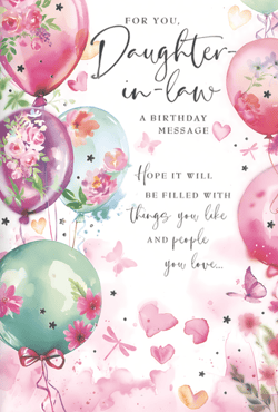 Help your customers celebrate their beloved Daughter-in-Law with this exquisite birthday card from Simon Elvin. Adorned with a charming watercolour design, it features an array of vibrant balloons, delicate floral arrangements, and whimsical butterflies in beautiful shades of pink, purple, and teal. The heartfelt message inside reads: "Hope it will BE FILLED WITH things you like AND people you love...", conveying a truly warm sentiment. This visually stunning card is perfect for retailers seeking to offer high-quality, thoughtful options for family birthdays. Supplied in a convenient pack of 6, ensuring you're well-stocked for every occasion.