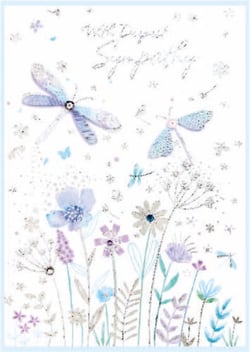 a sympathy card with flowers and dragonflies on it
