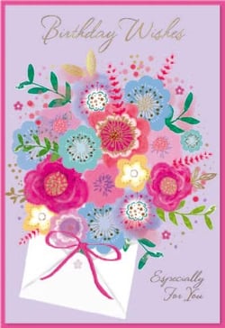 a card with pink flowers and the words with love