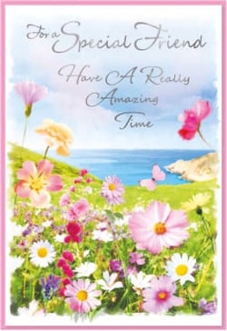a greeting card for a special friend with flowers and butterflies