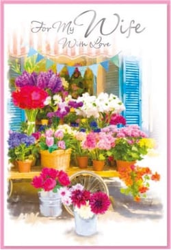 a greeting card for a wife with flowers in pots .
